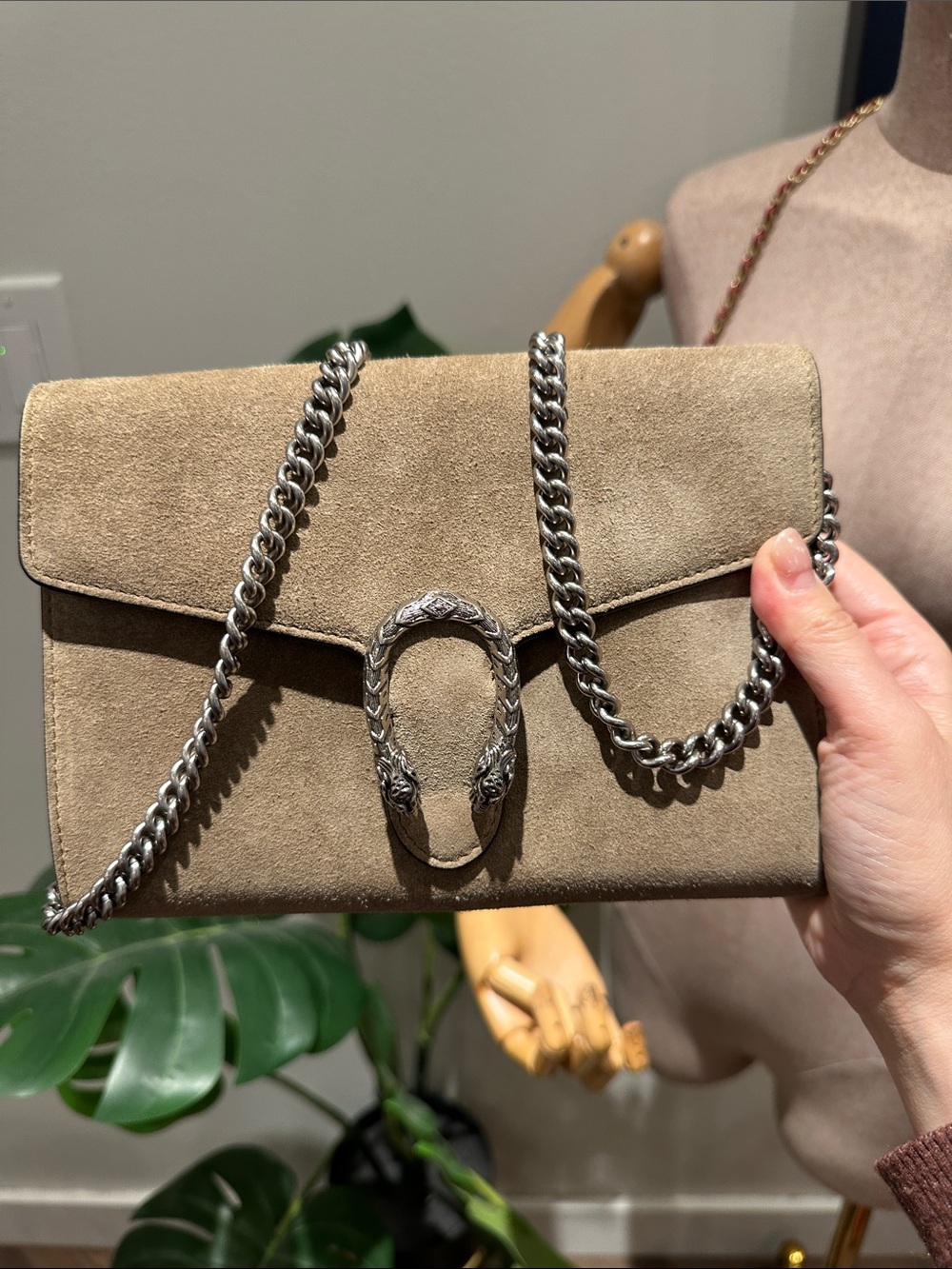 Gucci Dionysus Taupe Brown Suede Chain Flap Crossbody Flap Bag